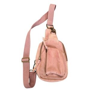 Free People Hudson Sling Bag Pink Suede Leather Crossbody Backpack Messenger